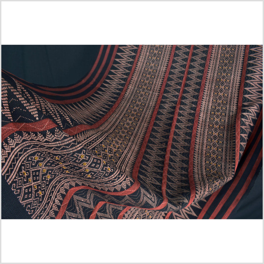 Tribal home decor ethnic Naga blanket unique, black, blush, red, handwoven cotton throw boho Thailand Burma India tapestry ii175