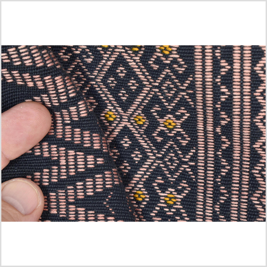 Tribal home decor ethnic Naga blanket unique, black, blush, red, handwoven cotton throw boho Thailand Burma India tapestry ii175