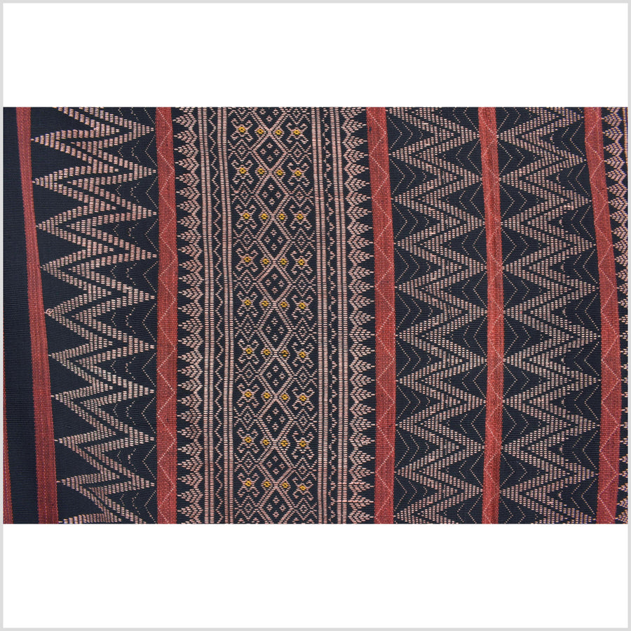Tribal home decor ethnic Naga blanket unique, black, blush, red, handwoven cotton throw boho Thailand Burma India tapestry ii175