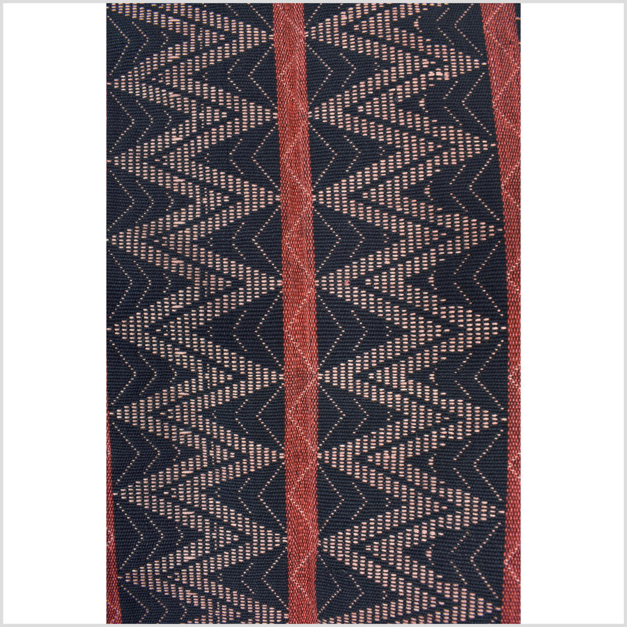 Tribal home decor ethnic Naga blanket unique, black, blush, red, handwoven cotton throw boho Thailand Burma India tapestry ii175