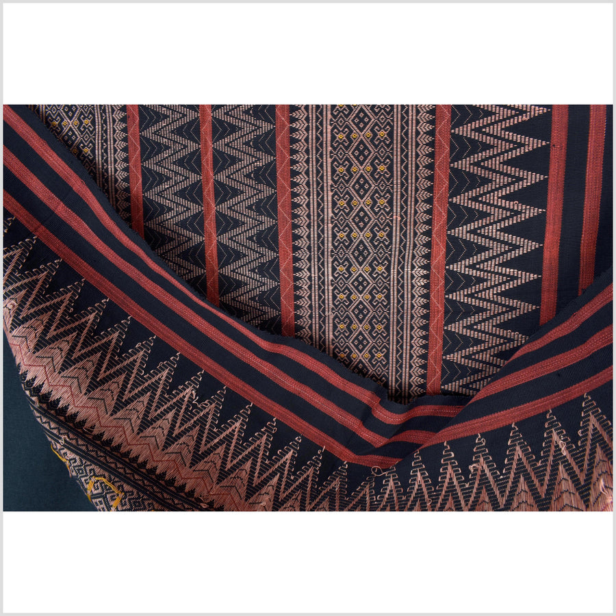 Tribal home decor ethnic Naga blanket unique, black, blush, red, handwoven cotton throw boho Thailand Burma India tapestry ii175