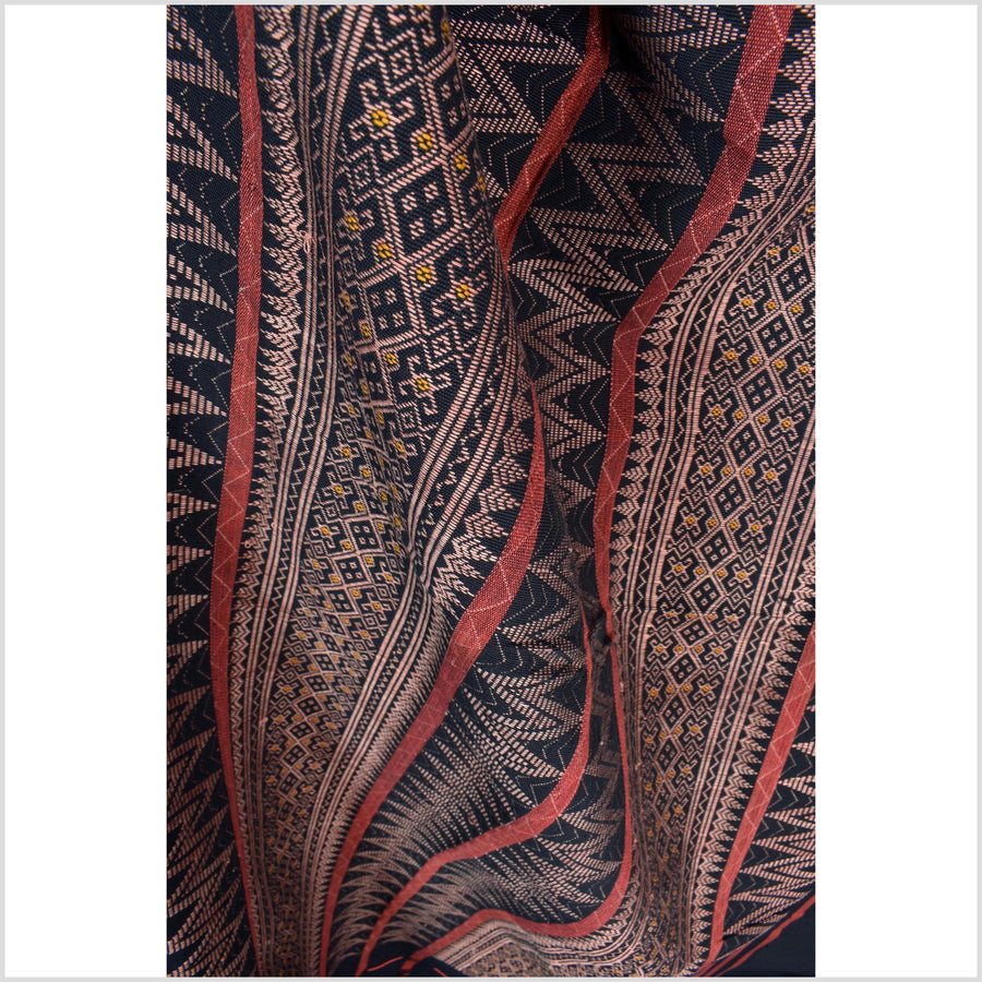 Tribal home decor ethnic Naga blanket unique, black, blush, red, handwoven cotton throw boho Thailand Burma India tapestry ii175