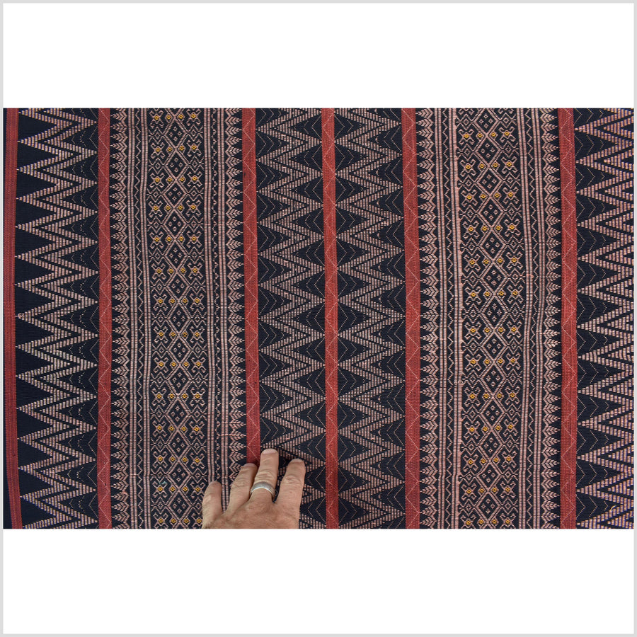 Tribal home decor ethnic Naga blanket unique, black, blush, red, handwoven cotton throw boho Thailand Burma India tapestry ii175
