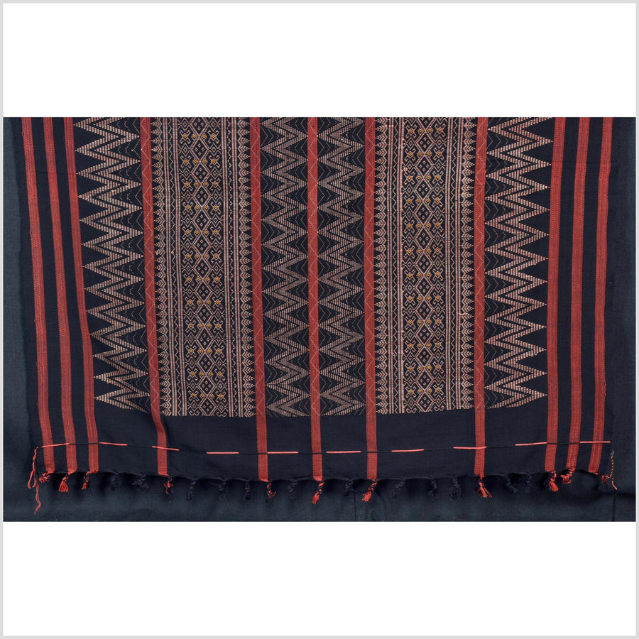 Tribal home decor ethnic Naga blanket unique, black, blush, red, handwoven cotton throw boho Thailand Burma India tapestry ii175