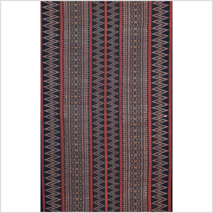 Tribal home decor ethnic Naga blanket unique, black, blush, red, handwoven cotton throw boho Thailand Burma India tapestry ii175