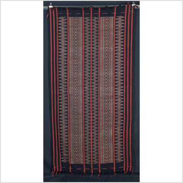 Tribal home decor ethnic Naga blanket unique, black, blush, red, handwoven cotton throw boho Thailand Burma India tapestry ii175