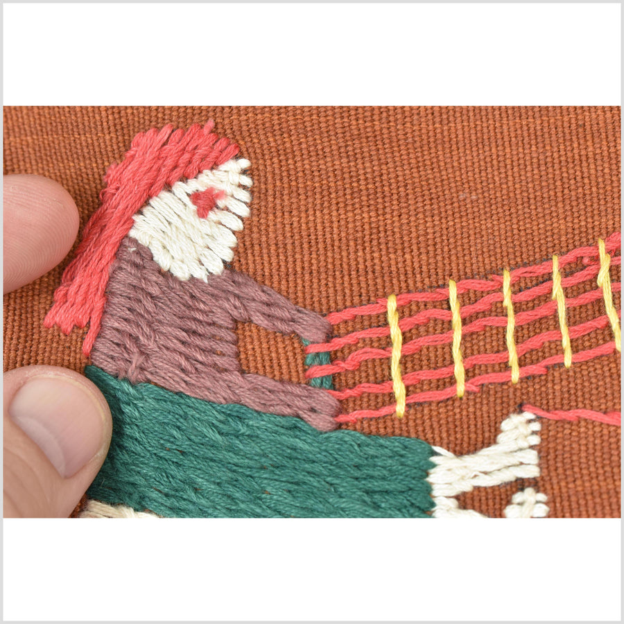 Saffron orange cotton story quilt Naga tribal textile ethnic embroidered boho fabric Burma hill tribe tapestry Thai India Hmong II176