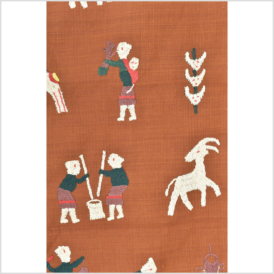 Saffron orange cotton story quilt Naga tribal textile ethnic embroidered boho fabric Burma hill tribe tapestry Thai India Hmong II177