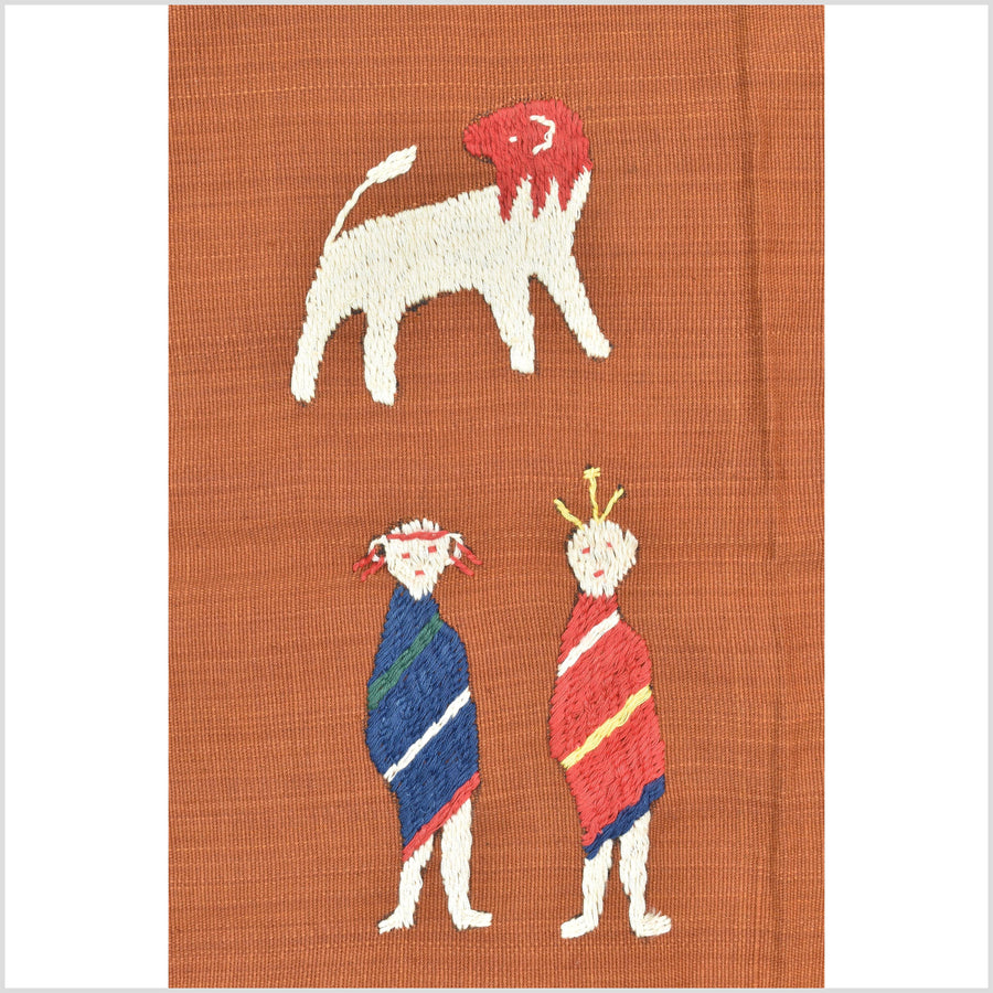 Saffron orange cotton story quilt Naga tribal textile ethnic embroidered boho fabric Burma hill tribe tapestry Thai India Hmong II178