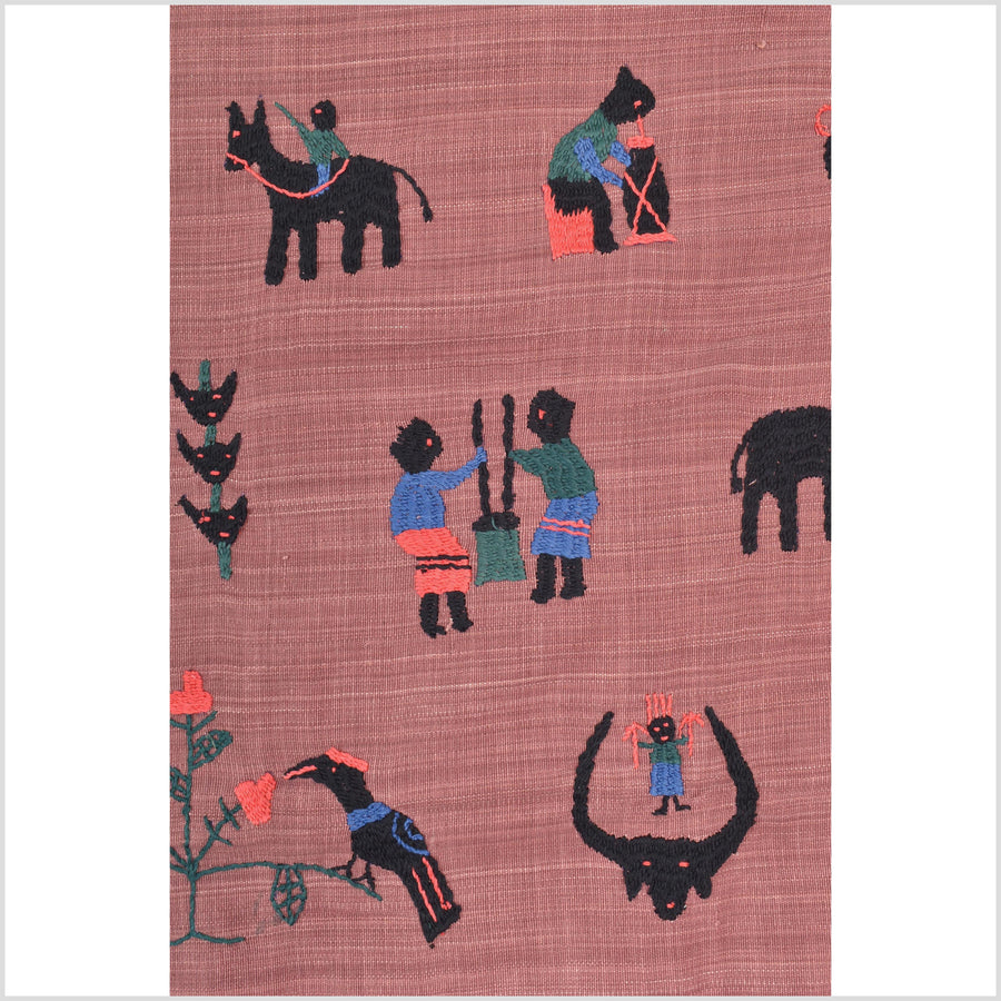 Plum brown cotton story quilt Naga tribal textile ethnic embroidered boho fabric Burma hill tribe tapestry Thailand India Hmong II184