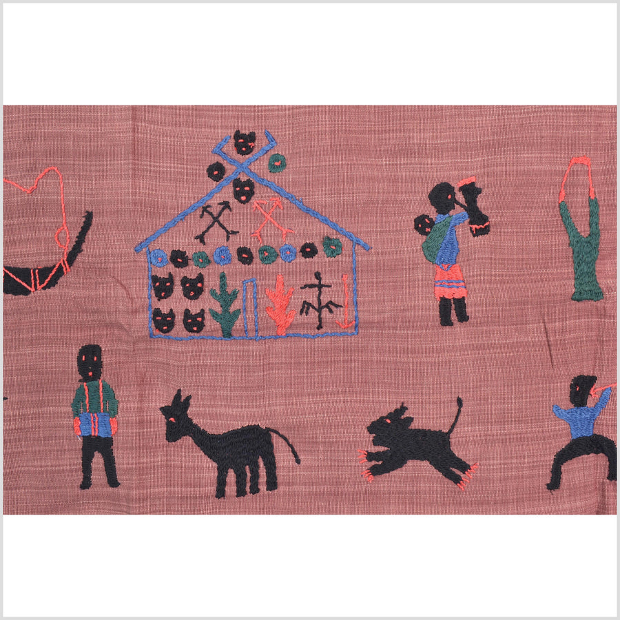 Plum brown cotton story quilt Naga tribal textile ethnic embroidered boho fabric Burma hill tribe tapestry Thailand India Hmong II184