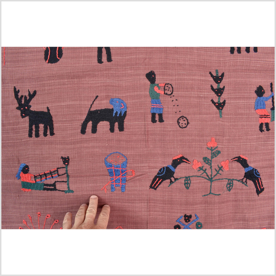 Plum brown cotton story quilt Naga tribal textile ethnic embroidered boho fabric Burma hill tribe tapestry Thailand India Hmong II184
