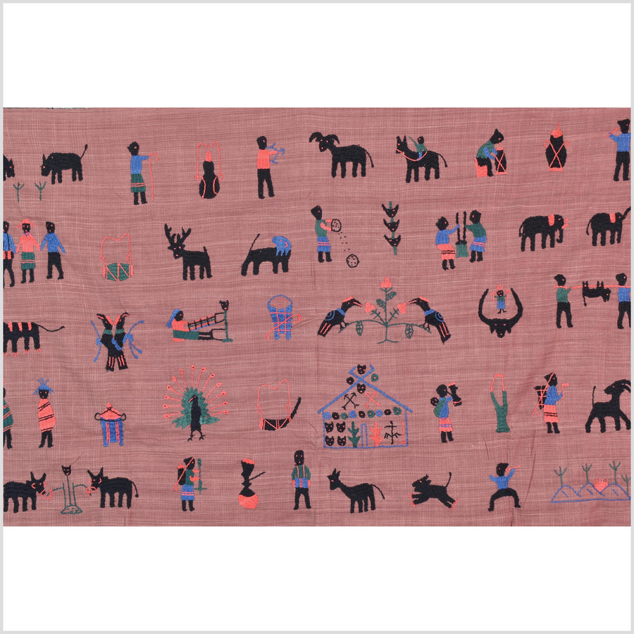 Plum brown cotton story quilt Naga tribal textile ethnic embroidered boho fabric Burma hill tribe tapestry Thailand India Hmong II184