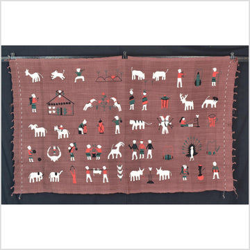 Plum brown cotton story quilt Naga tribal textile ethnic embroidered boho fabric Burma hill tribe tapestry Thailand India Hmong II185
