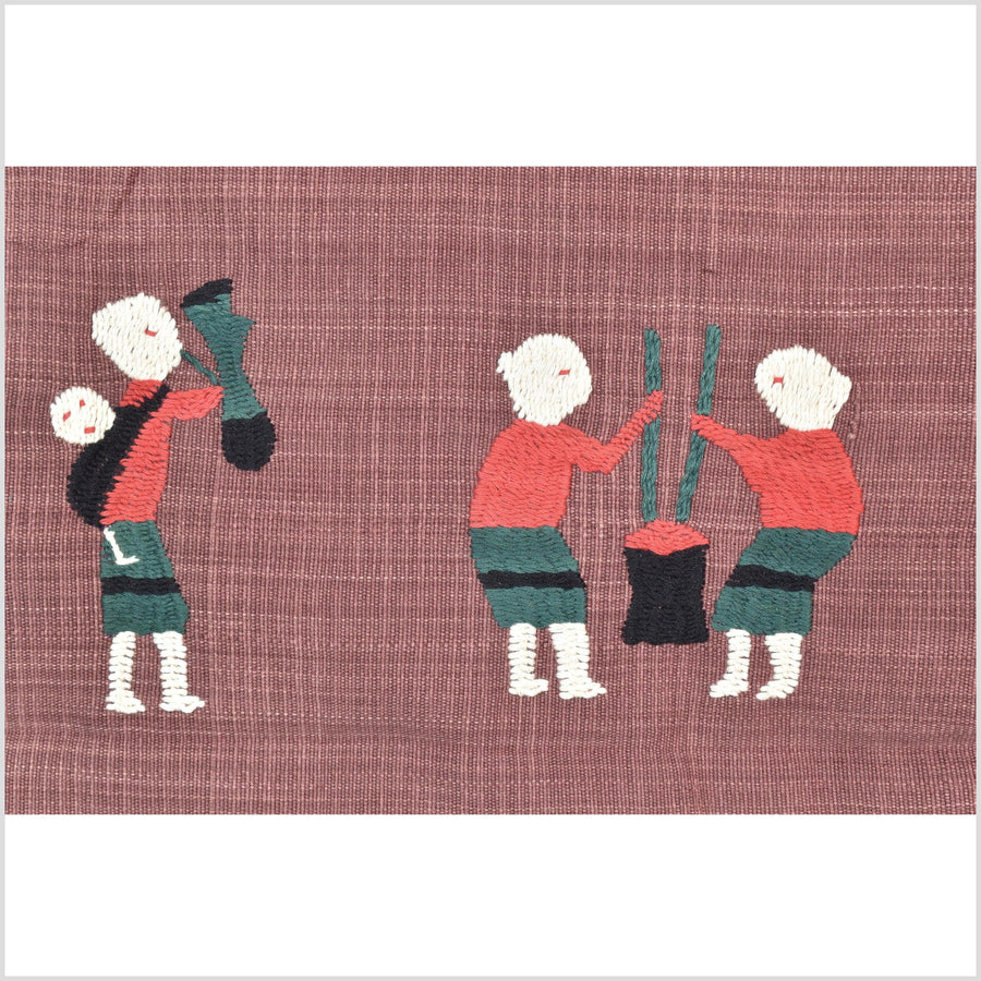 Plum brown cotton story quilt Naga tribal textile ethnic embroidered boho fabric Burma hill tribe tapestry Thailand India Hmong II185