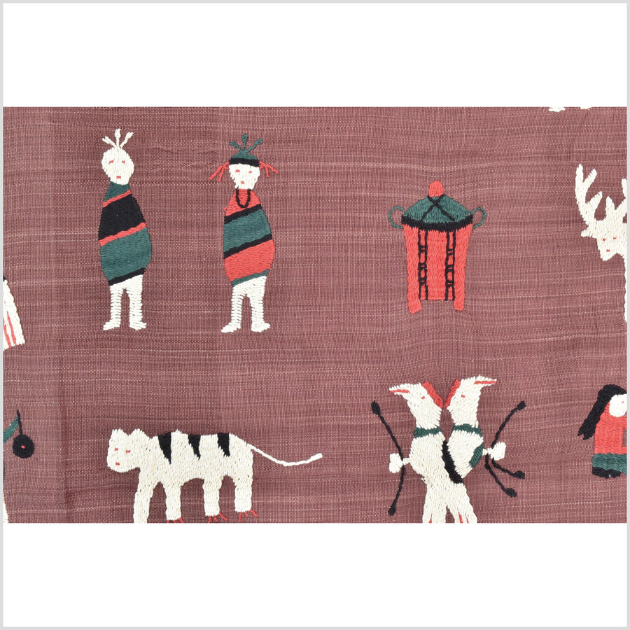 Plum brown cotton story quilt Naga tribal textile ethnic embroidered boho fabric Burma hill tribe tapestry Thailand India Hmong II185