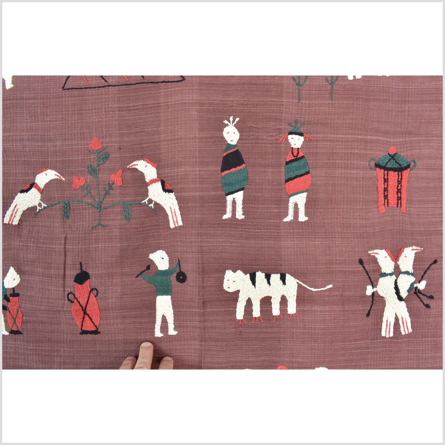 Plum brown cotton story quilt Naga tribal textile ethnic embroidered boho fabric Burma hill tribe tapestry Thailand India Hmong II185