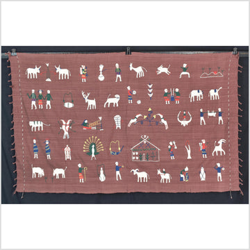 Plum brown cotton story quilt Naga tribal textile ethnic embroidered boho fabric Burma hill tribe tapestry Thailand India Hmong II186