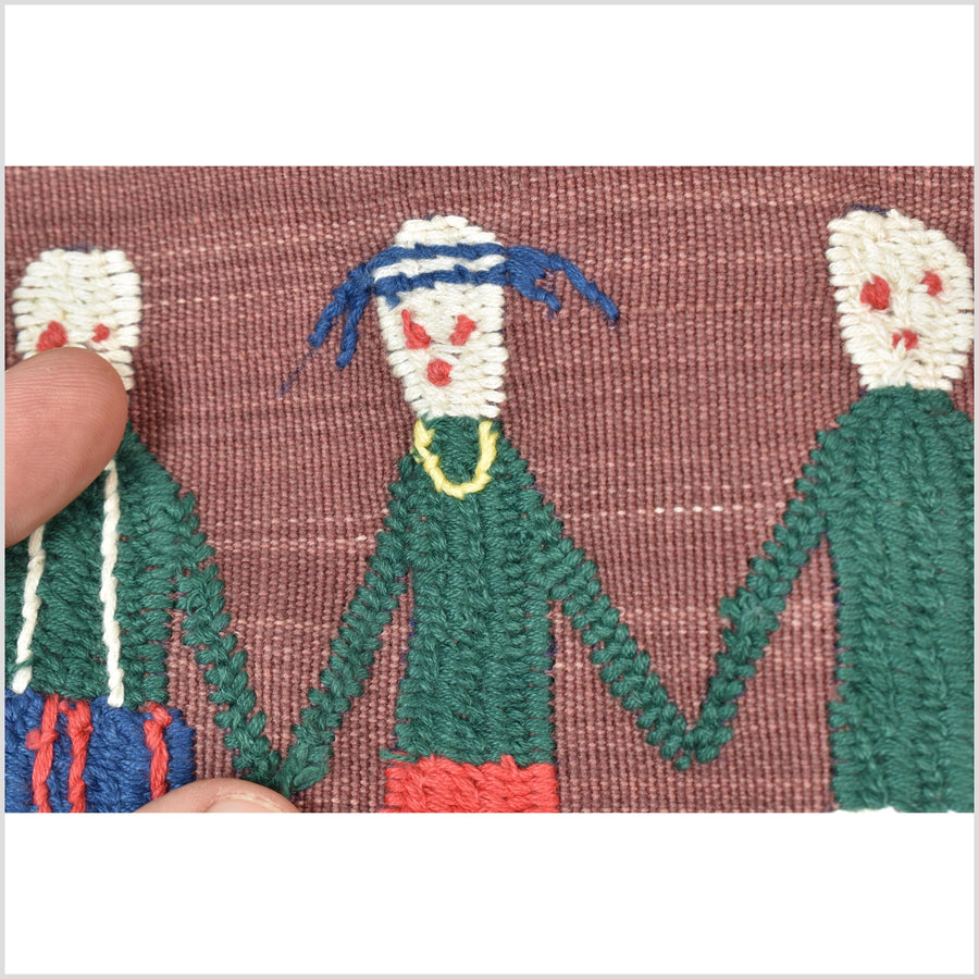 Plum brown cotton story quilt Naga tribal textile ethnic embroidered boho fabric Burma hill tribe tapestry Thailand India Hmong II186