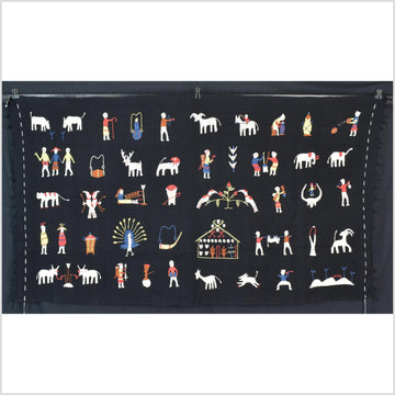 Pitch black cotton story quilt Naga tribal textile ethnic embroidered boho fabric Burma hill tribe tapestry Thailand India Hmong II187