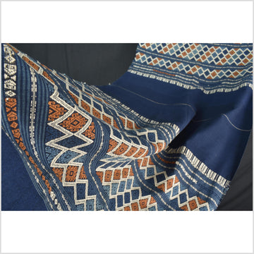 Tribal hilltribe runner tapestry, Laos Tai Lue boho textile, gray, brown, beige wedding gift blanket cotton throw natural dye ethnic decor ii195