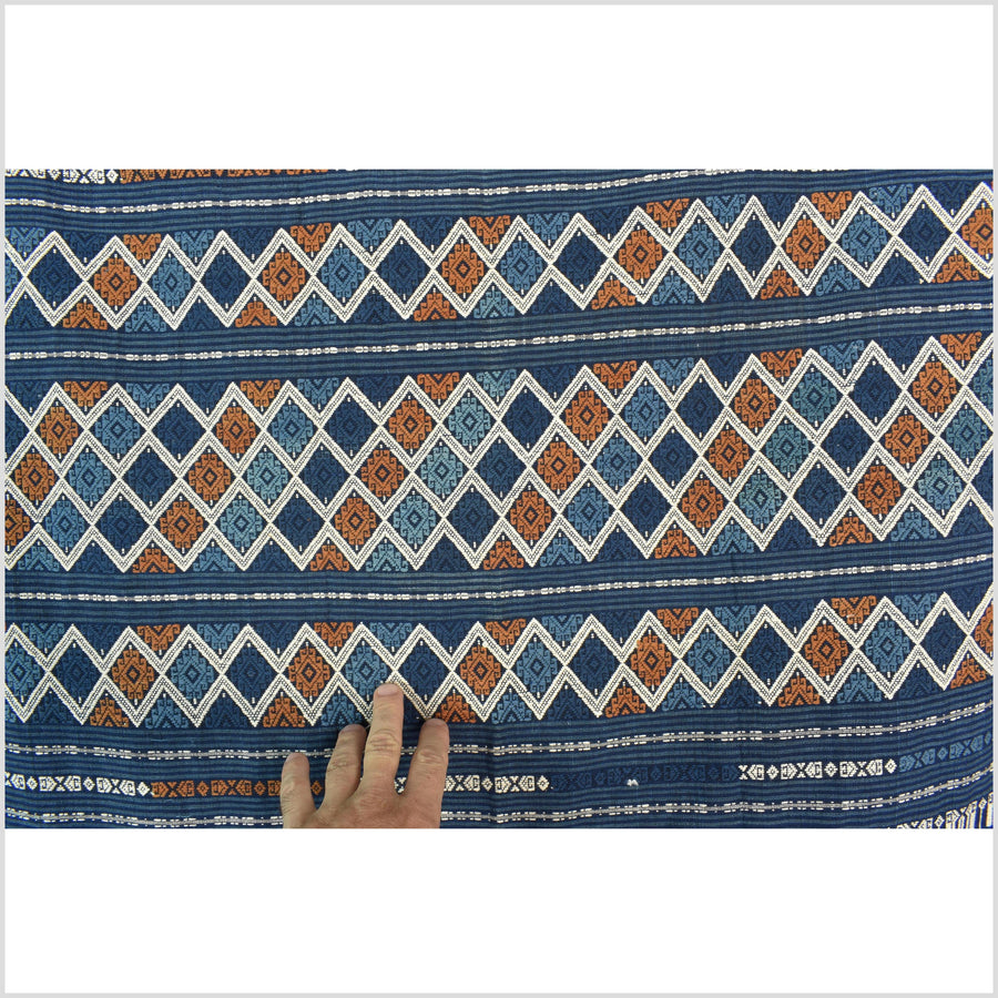 Tribal hilltribe runner tapestry, Laos Tai Lue boho textile, gray, brown, beige wedding gift blanket cotton throw natural dye ethnic decor ii195