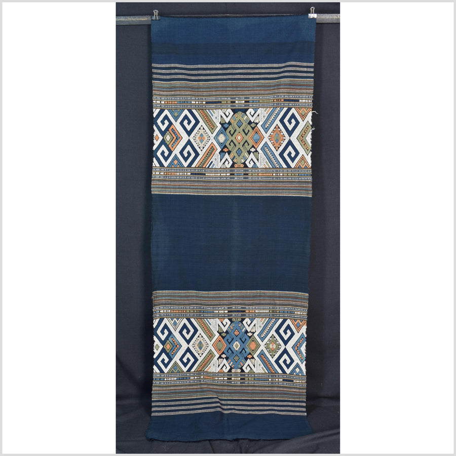 Tribal hilltribe runner tapestry, Laos Tai Lue boho textile, gray, brown, beige wedding gift blanket cotton throw natural dye ethnic decor ii196