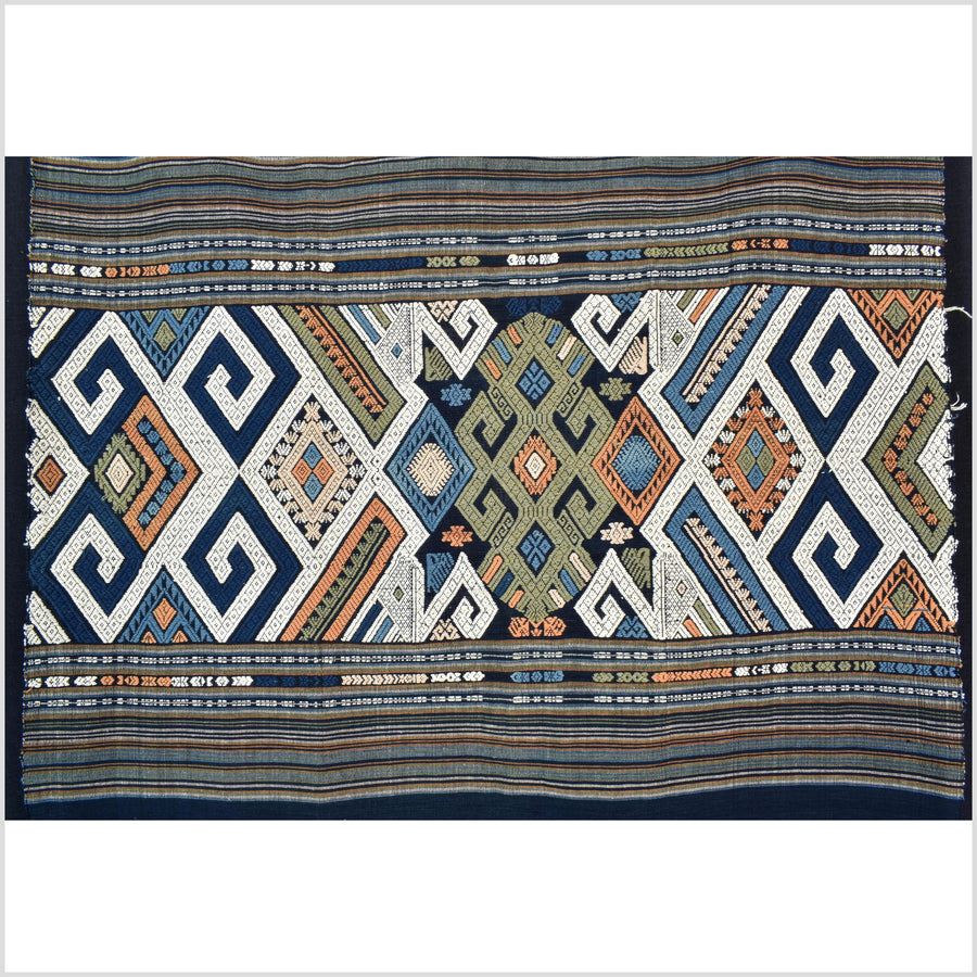 Tribal hilltribe runner tapestry, Laos Tai Lue boho textile, gray, brown, beige wedding gift blanket cotton throw natural dye ethnic decor ii196