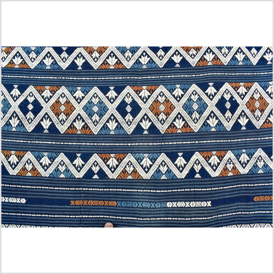 Tribal hilltribe runner tapestry, Laos Tai Lue boho textile, gray, brown, beige wedding gift blanket cotton throw natural dye ethnic decor ii198