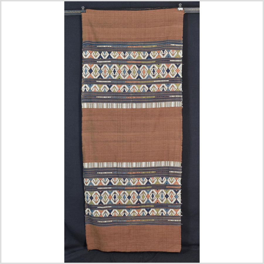Tribal hilltribe runner tapestry, Laos Tai Lue boho textile, gray, brown, beige wedding gift blanket cotton throw natural dye ethnic decor ii199