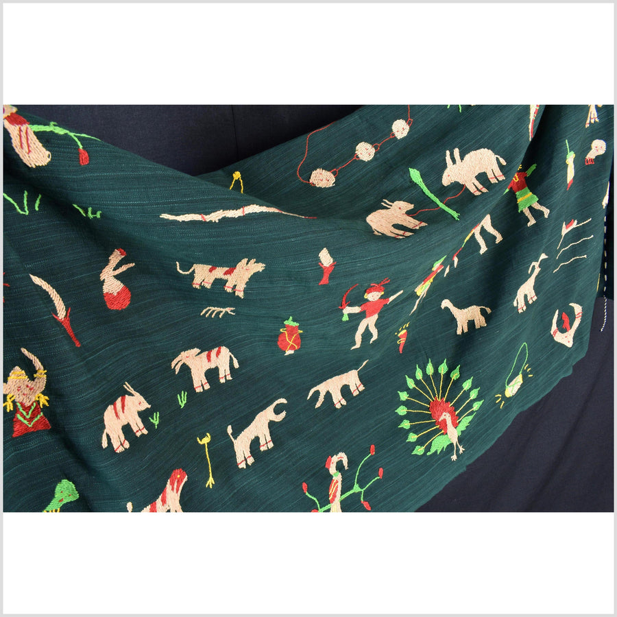 Evergreen cotton story quilt Naga tribal textile ethnic embroidered boho fabric Burma hill tribe tapestry Thailand India Hmong II19