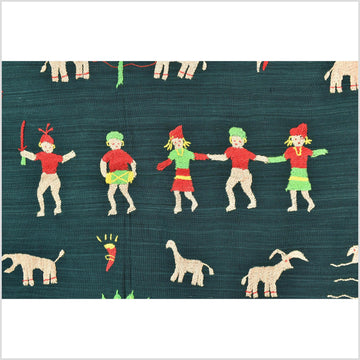 Evergreen cotton story quilt Naga tribal textile ethnic embroidered boho fabric Burma hill tribe tapestry Thailand India Hmong II19