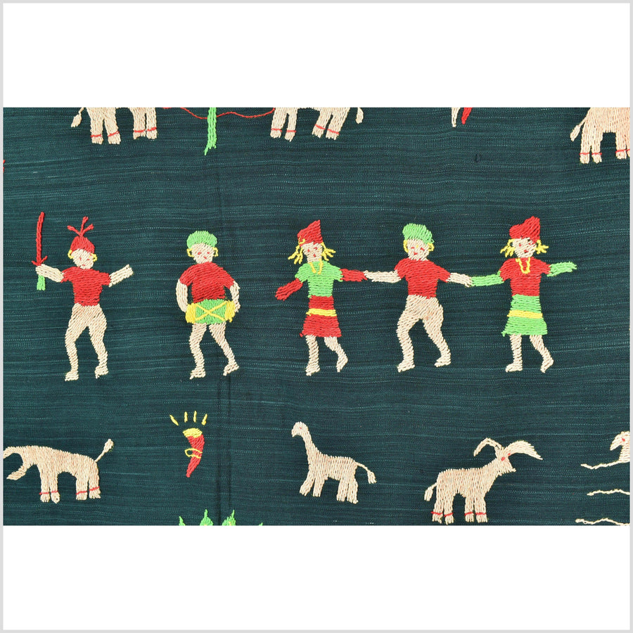 Evergreen cotton story quilt Naga tribal textile ethnic embroidered boho fabric Burma hill tribe tapestry Thailand India Hmong II19