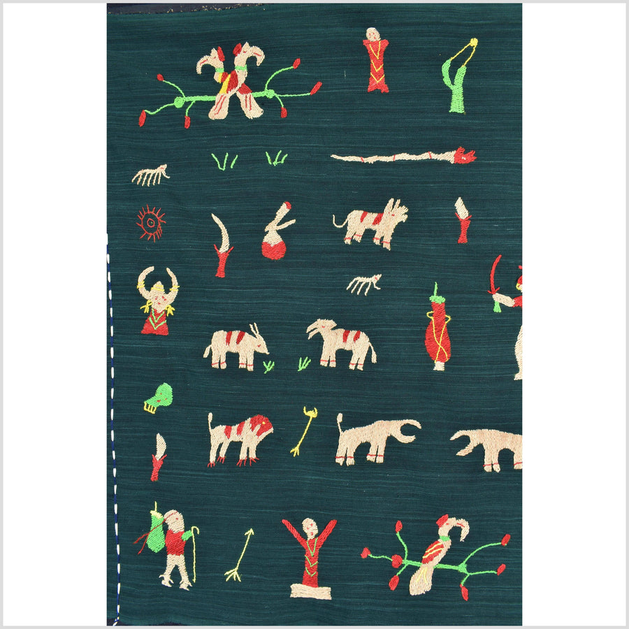 Evergreen cotton story quilt Naga tribal textile ethnic embroidered boho fabric Burma hill tribe tapestry Thailand India Hmong II19