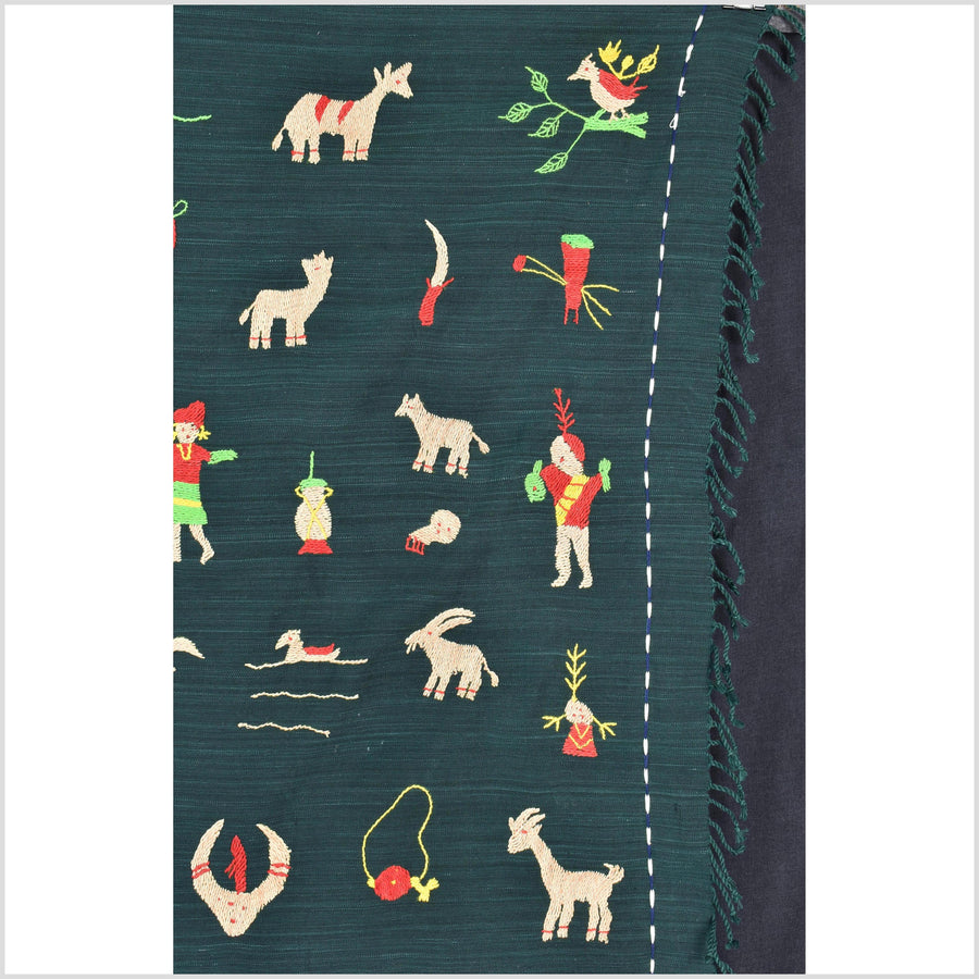 Evergreen cotton story quilt Naga tribal textile ethnic embroidered boho fabric Burma hill tribe tapestry Thailand India Hmong II19
