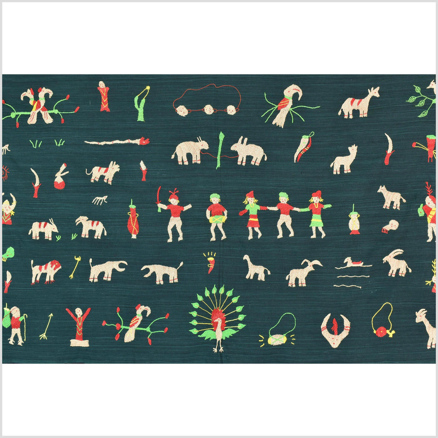 Evergreen cotton story quilt Naga tribal textile ethnic embroidered boho fabric Burma hill tribe tapestry Thailand India Hmong II19