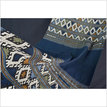 Tribal hilltribe runner tapestry, Laos Tai Lue boho textile, gray, brown, beige wedding gift blanket cotton throw natural dye ethnic decor ii200