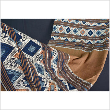 Tribal hilltribe runner tapestry, Laos Tai Lue boho textile, gray, brown, beige wedding gift blanket cotton throw natural dye ethnic decor ii201