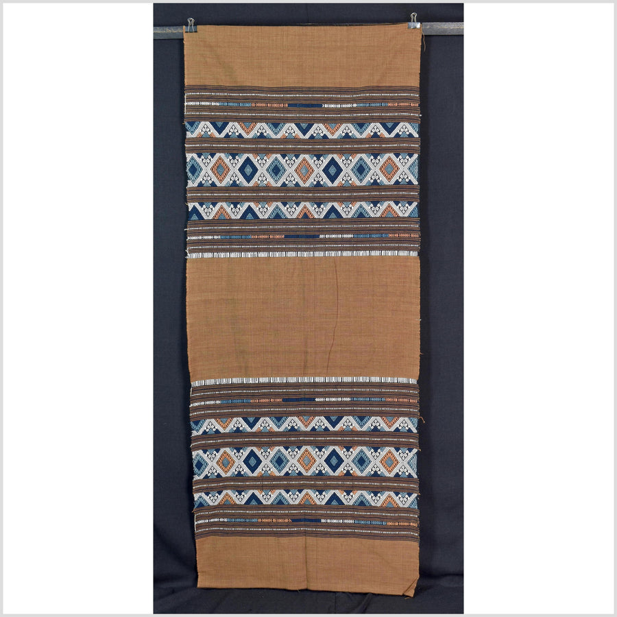 Tribal hilltribe runner tapestry, Laos Tai Lue boho textile, gray, brown, beige wedding gift blanket cotton throw natural dye ethnic decor ii201