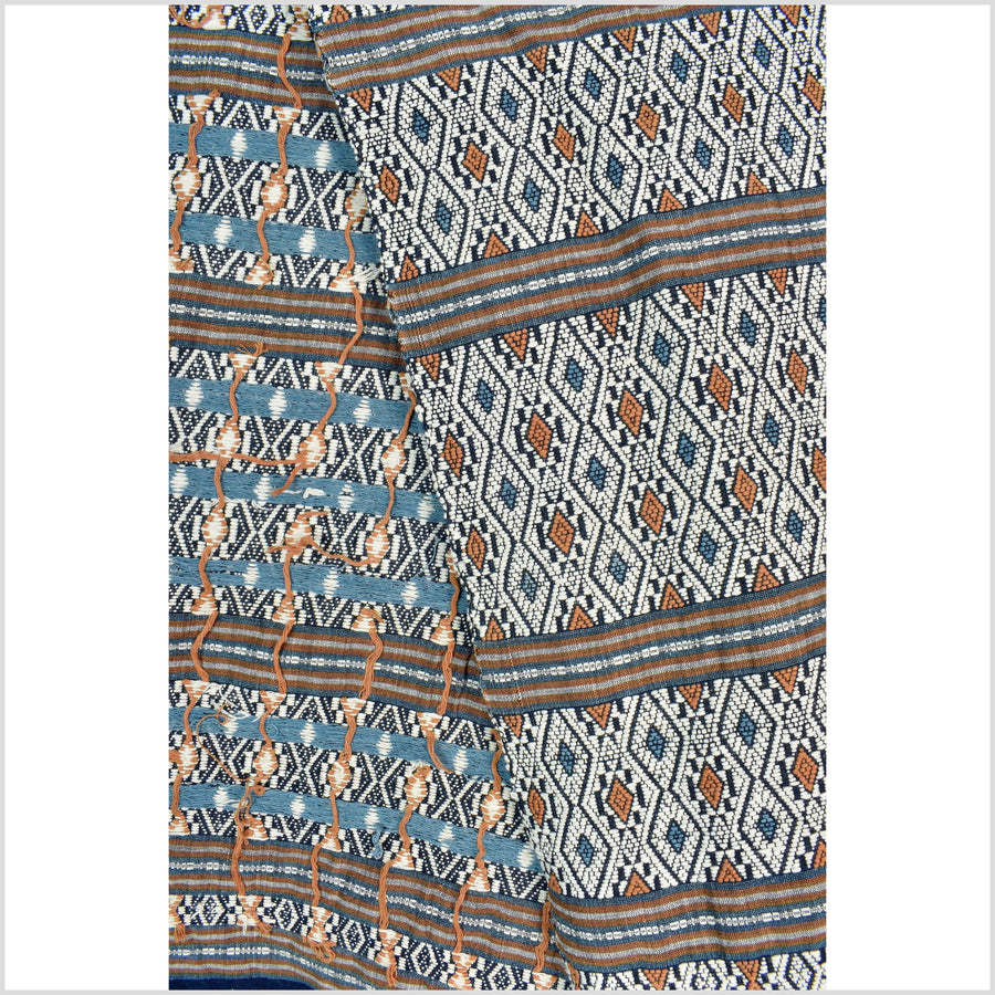Tribal hilltribe runner tapestry, Laos Tai Lue boho textile, gray, brown, beige wedding gift blanket cotton throw natural dye ethnic decor ii202