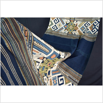 Tribal hilltribe runner tapestry, Laos Tai Lue boho textile, gray, brown, beige wedding gift blanket cotton throw natural dye ethnic decor ii203