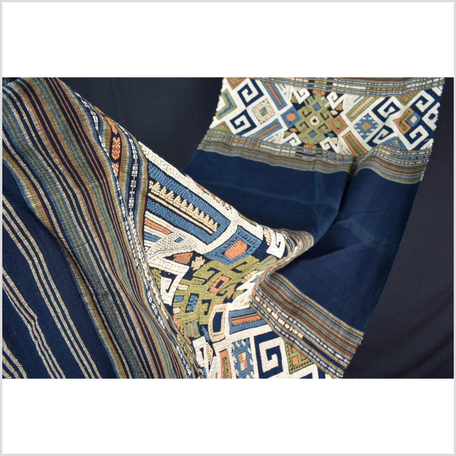 Tribal hilltribe runner tapestry, Laos Tai Lue boho textile, gray, brown, beige wedding gift blanket cotton throw natural dye ethnic decor ii203