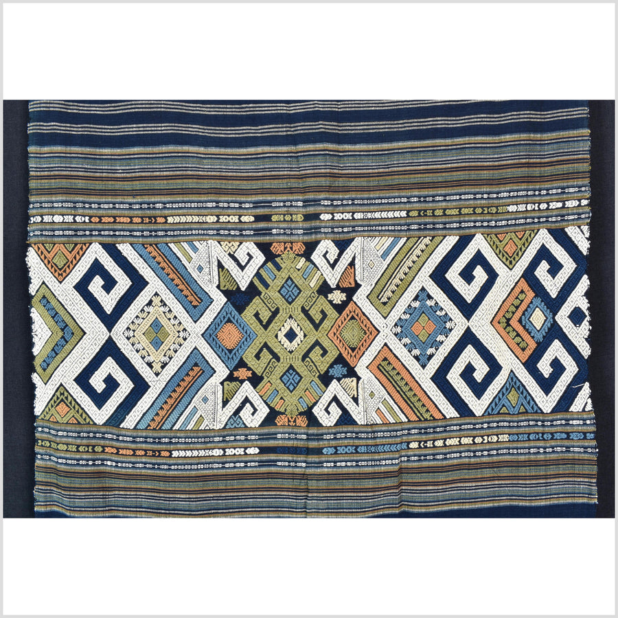 Tribal hilltribe runner tapestry, Laos Tai Lue boho textile, gray, brown, beige wedding gift blanket cotton throw natural dye ethnic decor ii203