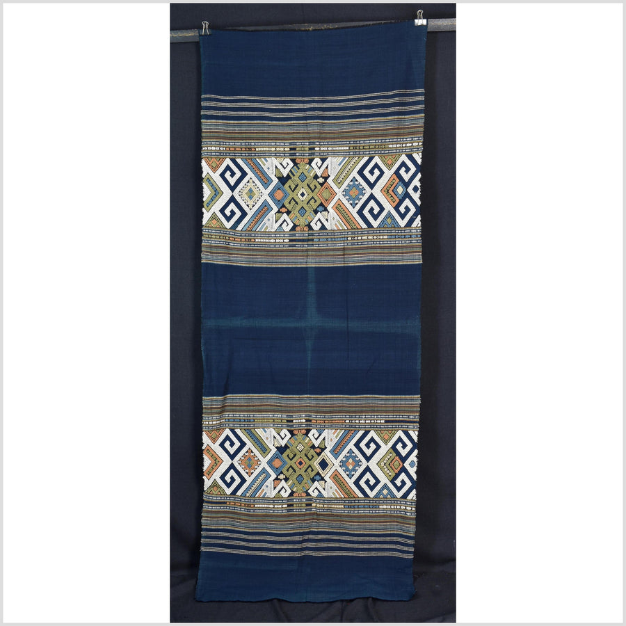 Tribal hilltribe runner tapestry, Laos Tai Lue boho textile, gray, brown, beige wedding gift blanket cotton throw natural dye ethnic decor ii203