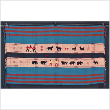 Striking multi-color cotton story quilt Naga tribal textile ethnic embroidered boho fabric Burma hill tribe tapestry Thai India Hmong II204