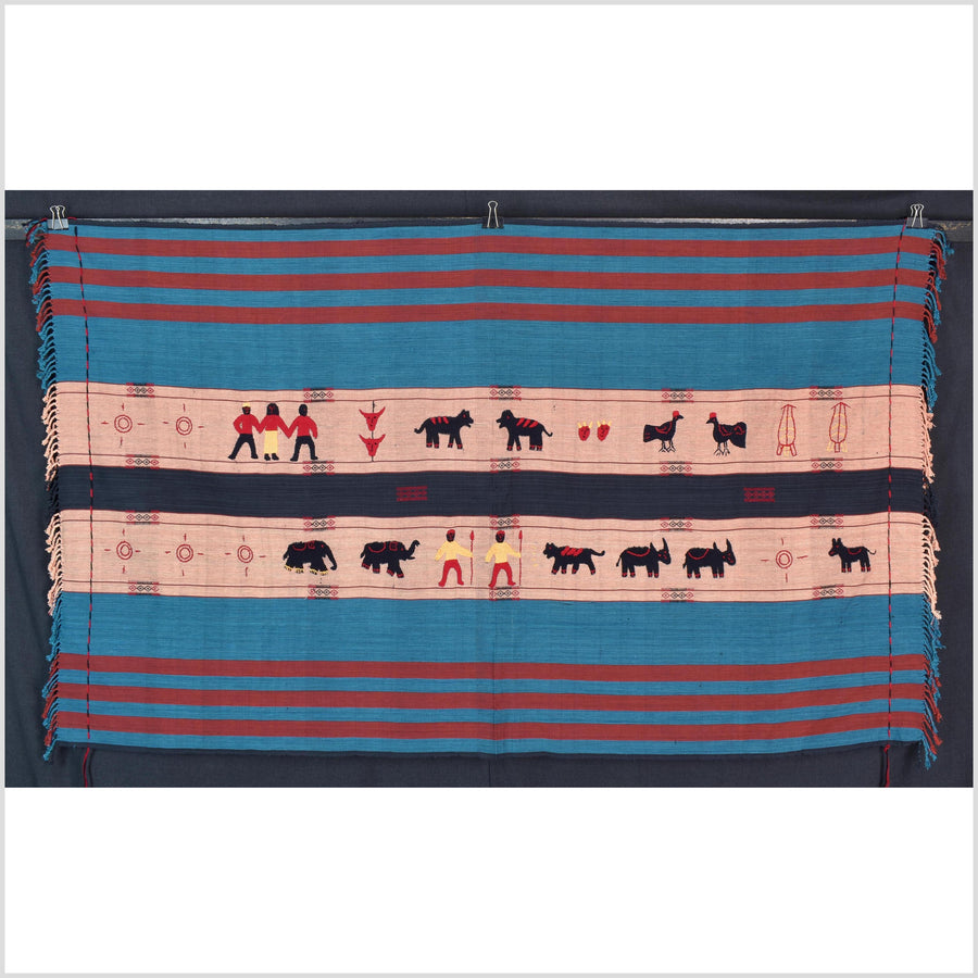 Striking multi-color cotton story quilt Naga tribal textile ethnic embroidered boho fabric Burma hill tribe tapestry Thai India Hmong II204