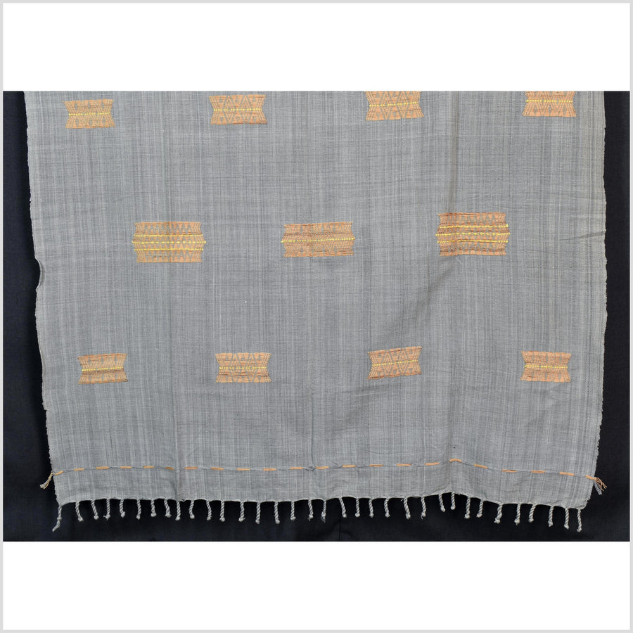 Tribal ethnic Naga tattoo blanket, minimal neutral gray gold, handwoven cotton throw boho Thailand Burma India tapestry ii211