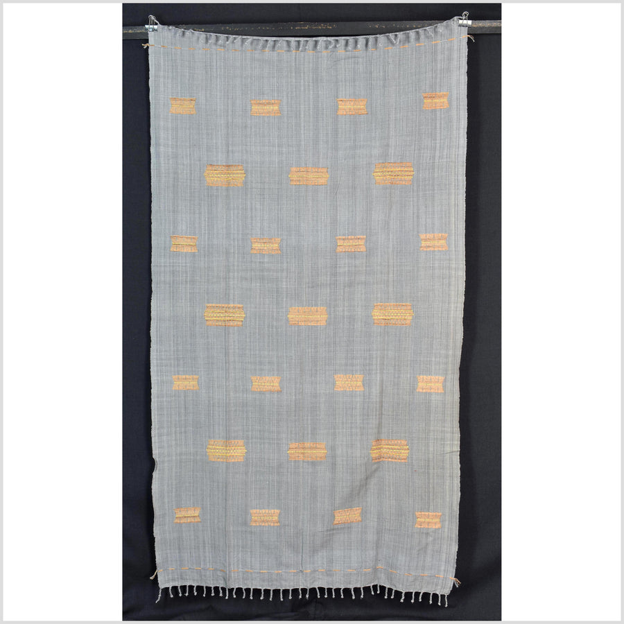 Tribal ethnic Naga tattoo blanket, minimal neutral gray gold, handwoven cotton throw boho Thailand Burma India tapestry ii211