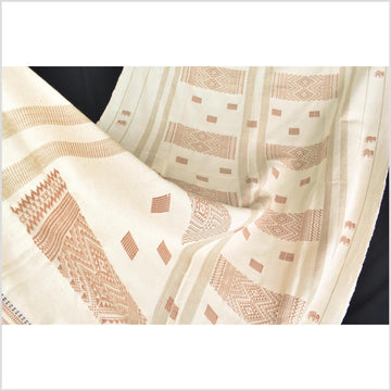 Natural dye, huge, tribal ethnic Naga blanket, minimal neutral natural cream gold, handwoven cotton throw boho Thai Burma India elephant ii212