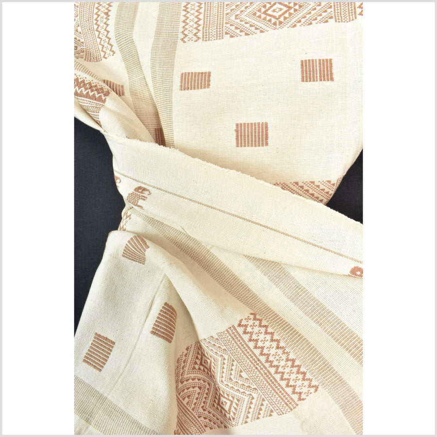 Natural dye, huge, tribal ethnic Naga blanket, minimal neutral natural cream gold, handwoven cotton throw boho Thai Burma India elephant ii212